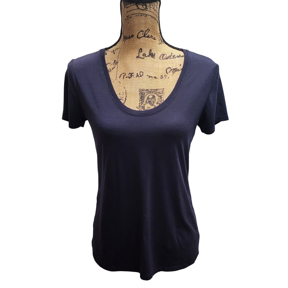 Athleta Navy Blue Scoop Neck Short Sleeve‎ T Shirt Top Womens Size S